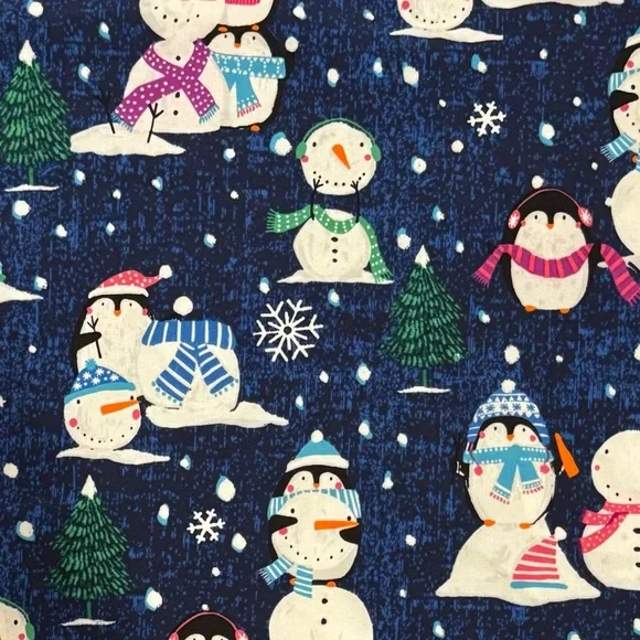 Scrubstar Snowman, Penguin and Snow Scene Winter Holiday Scrub Top. 2XL. - Picture 3 of 7